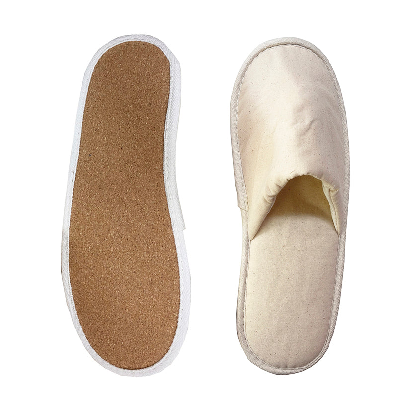 Pantufla premium Lino natural y planta corcho para hotel allpaka a pedido.